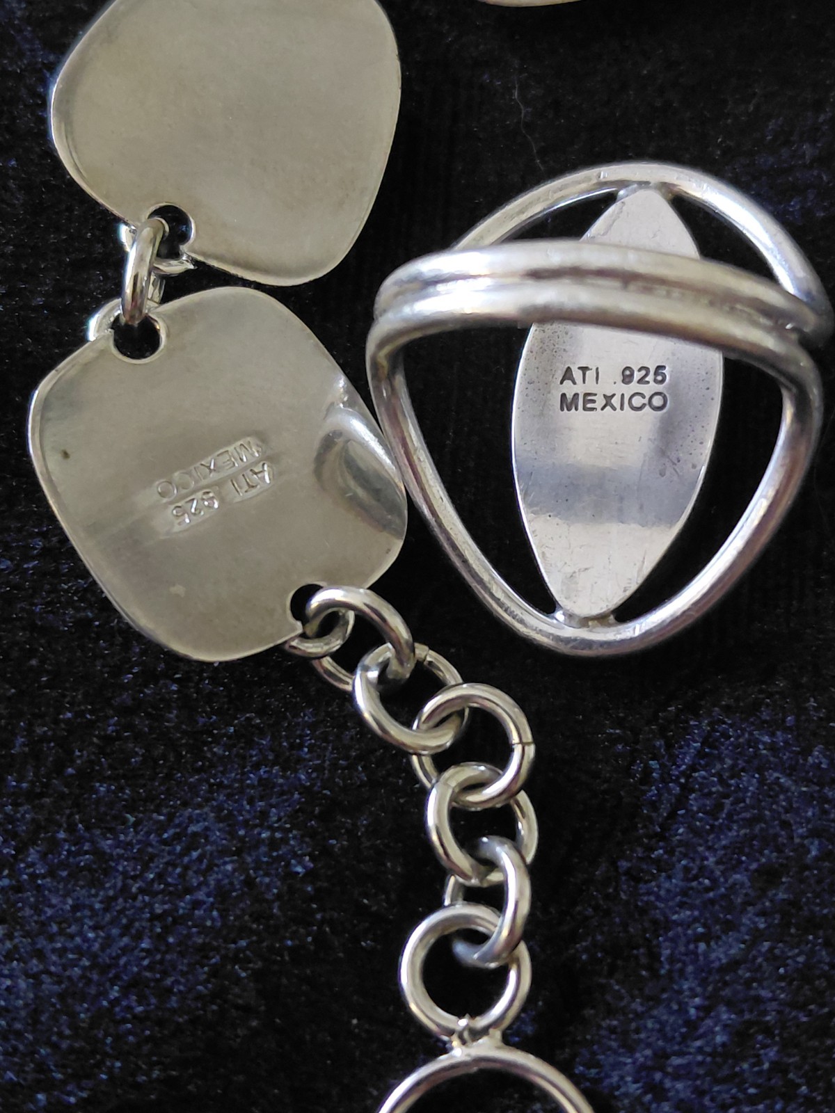 Taxco Vintage Signed ATI Mexico Sterling Silver Red Jasper Bracelet And Ring Set