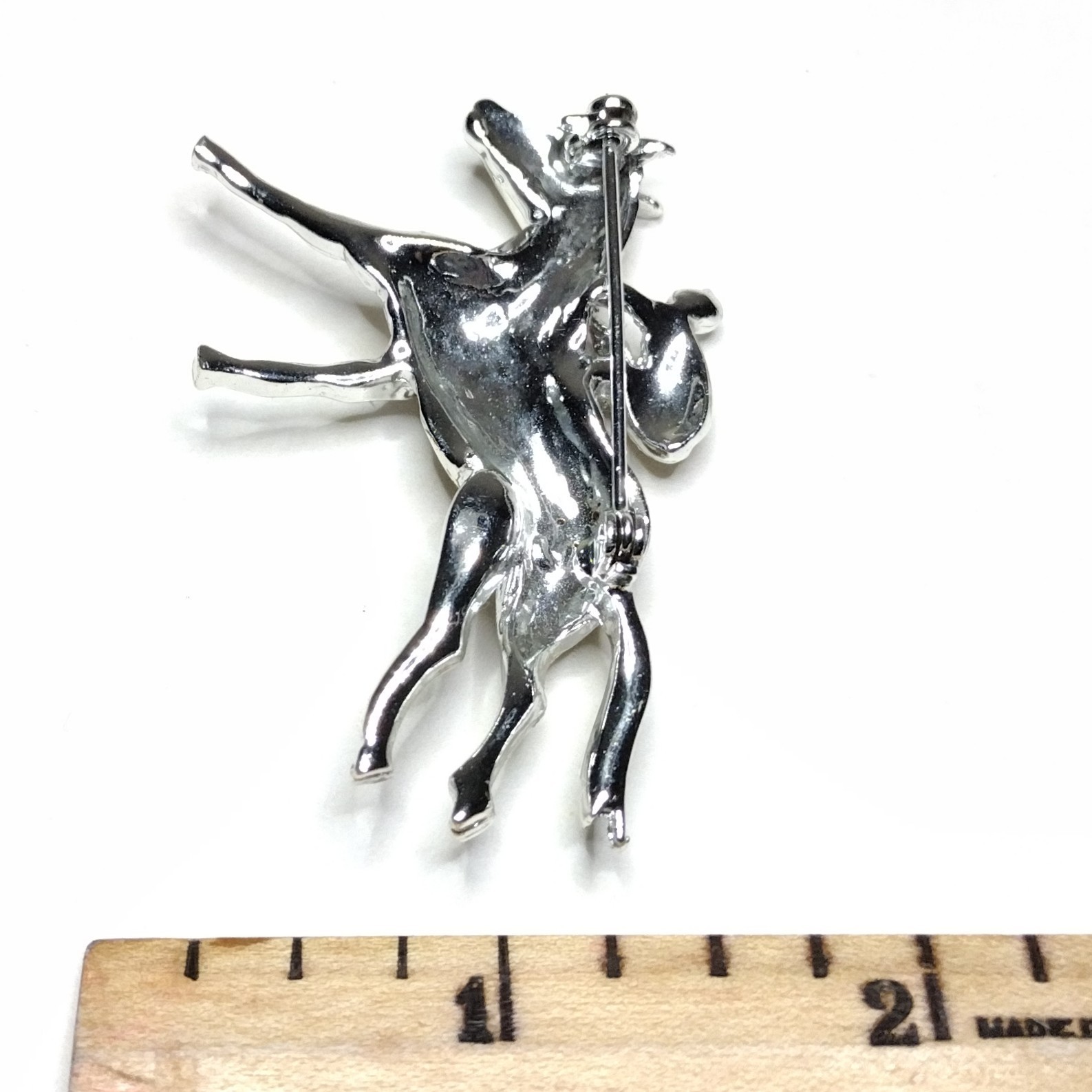 Vtg Rhinestone Equestrian Brooch Pin Derby Race Horse & Rider White Metal PELL ?