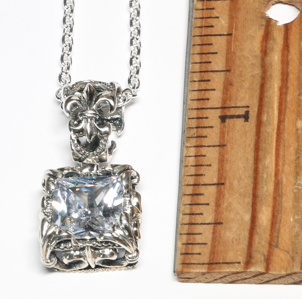 Sterling Silver 5.00ct Square Cut CZ Pendant with 20″ Cable Link Sterling Chain