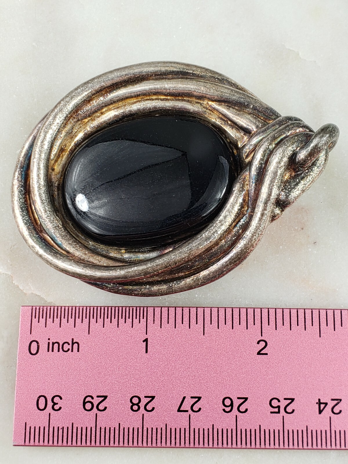 Vintage Sterling Silver 38mm Black Onyx Framed Brooch Pendant 39 Grams