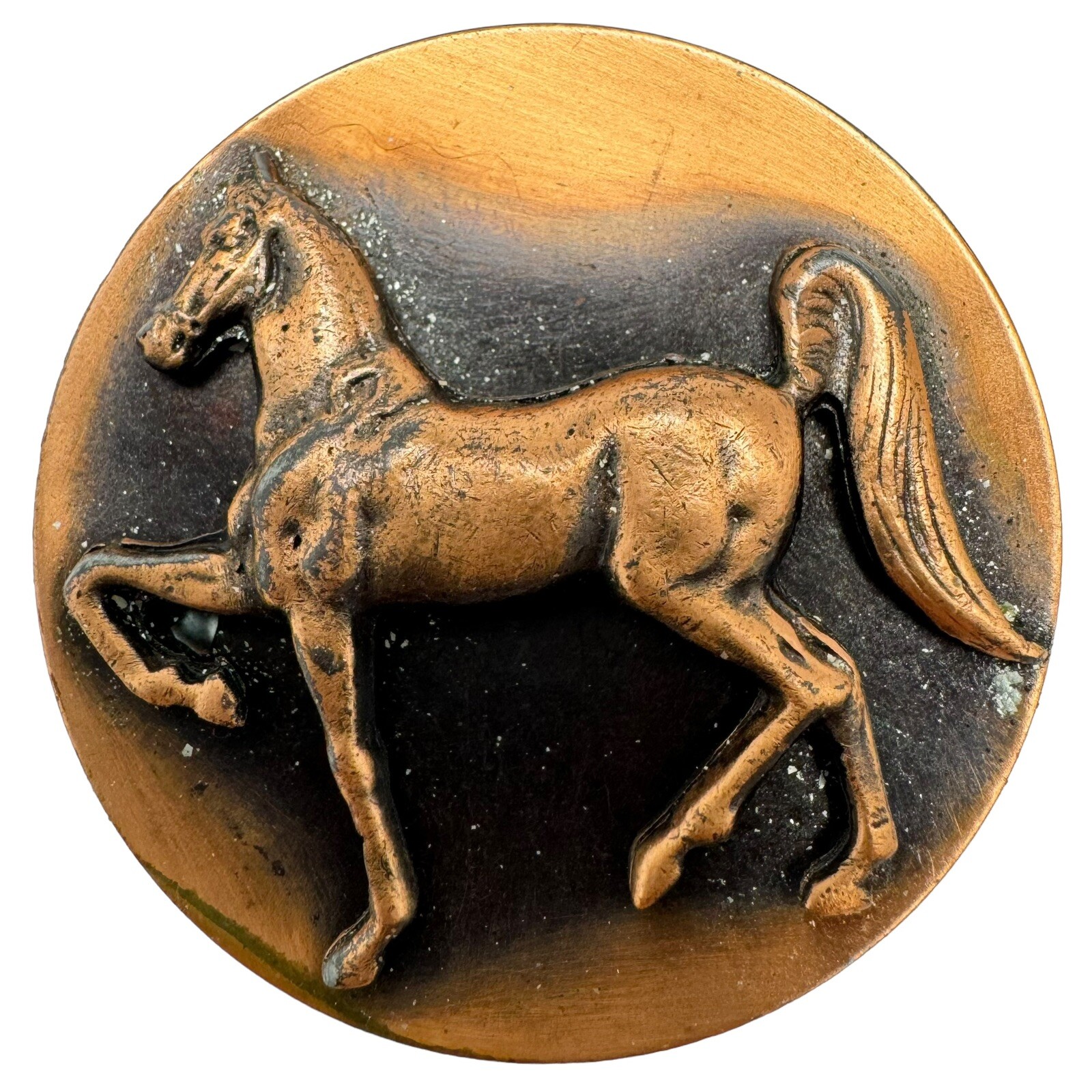 Vintage Copper Horse Equestrian Round Brooch