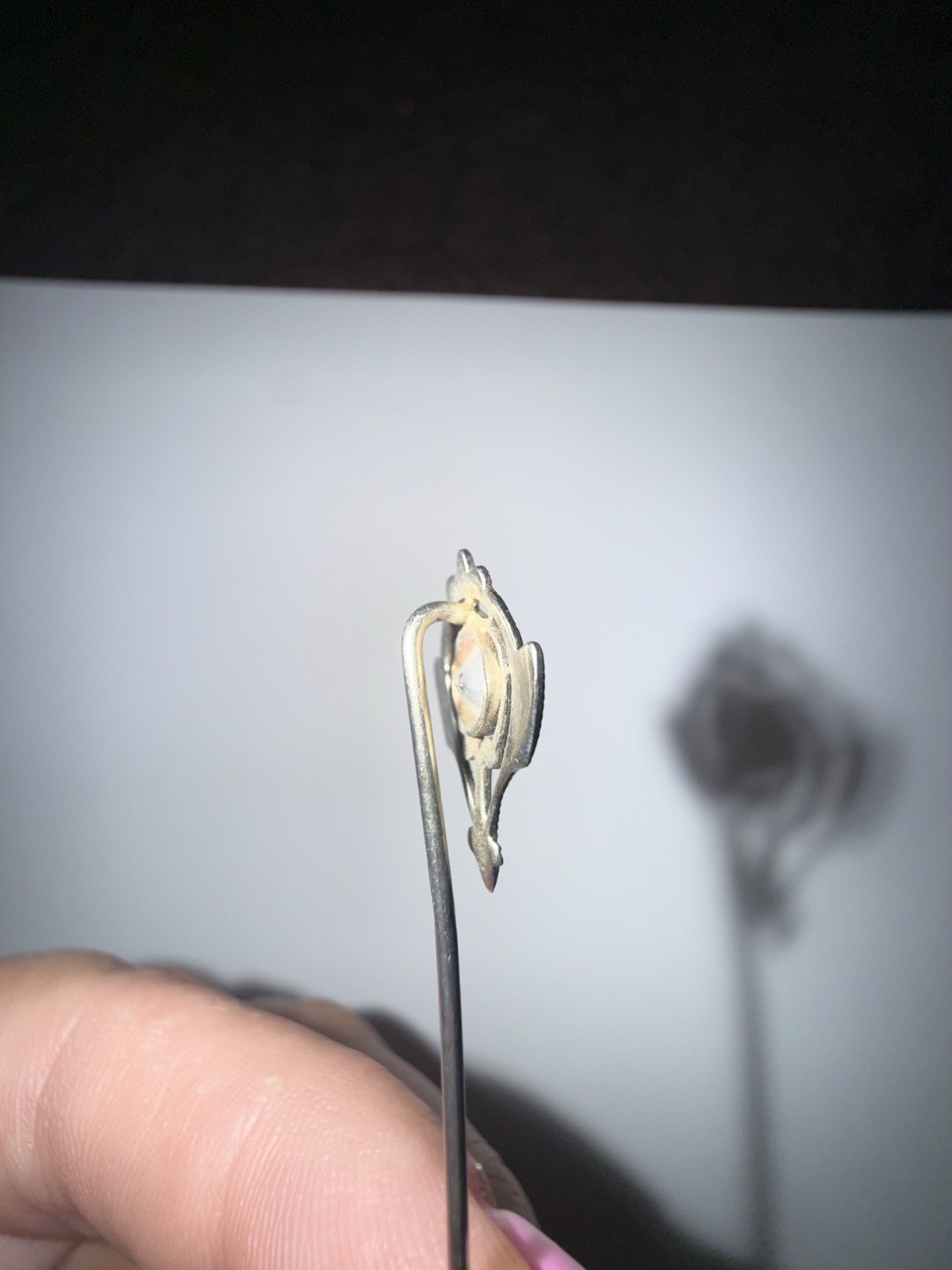 Antique Edwardian 10K Solid White Gold Colorless Topaz Stickpin