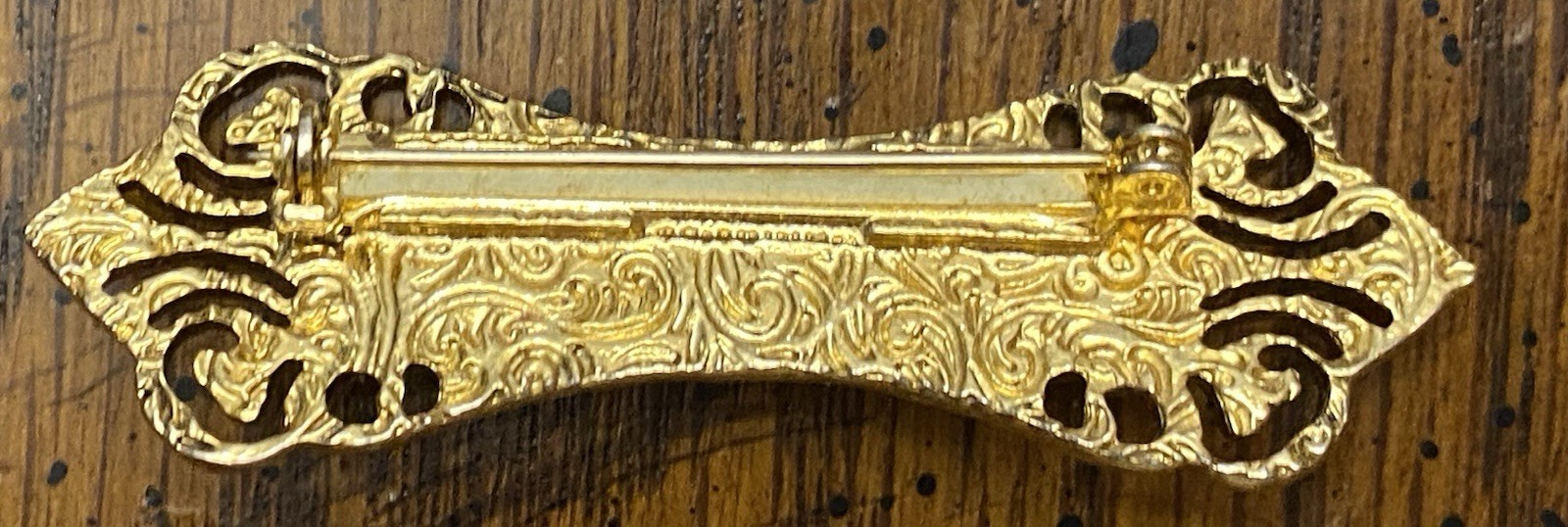 2 1/2” X 3/4” Gold Tone Sparkling Bar Brooch Pin with Black Center