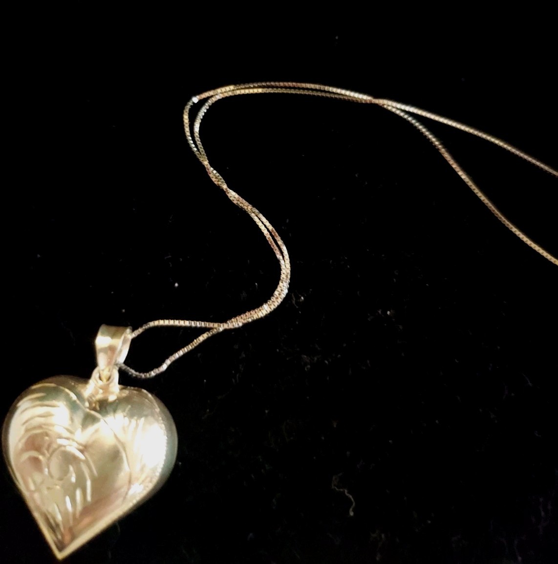 Vintage Sterling Silver Large Etched Puff Heart Necklace