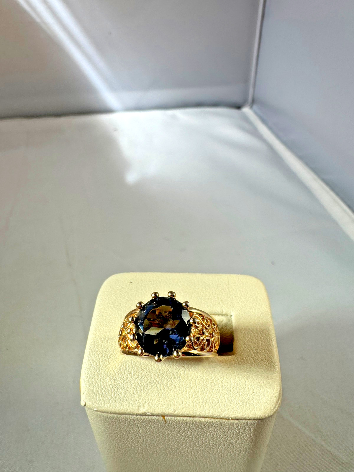 Vintage Gold Wash Sterling silver purple/blue stone tier ring with swirl designs