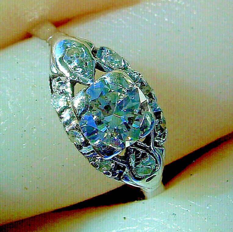 Original EARTH MINED DIAMOND Deco Engagement Ring Antique PLATINUM Solitaire S 8