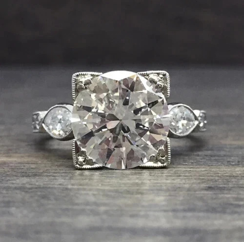 2.5Ct Art Deco Style Lab Created Diamond Engagement 14K White Gold Finish Ring