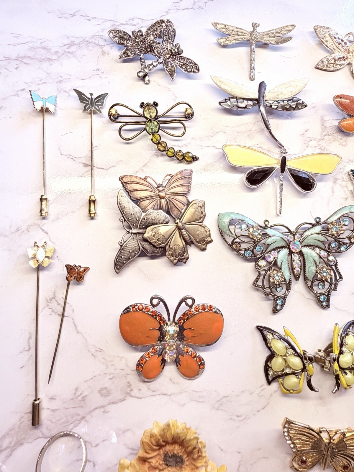 Huge Vintage Mod Butterfly Jewelry Brooch Lot Rhinestone Enamel Signed Unsigned