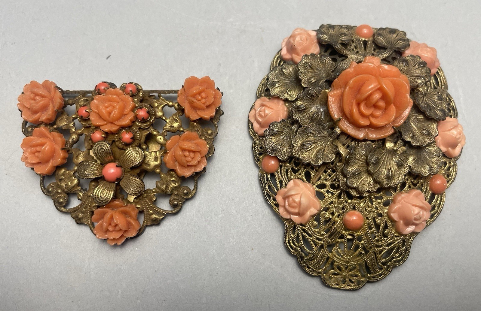 1960’s Faux Coral Shoe / Sweater / Fur Clips Pin Brooch