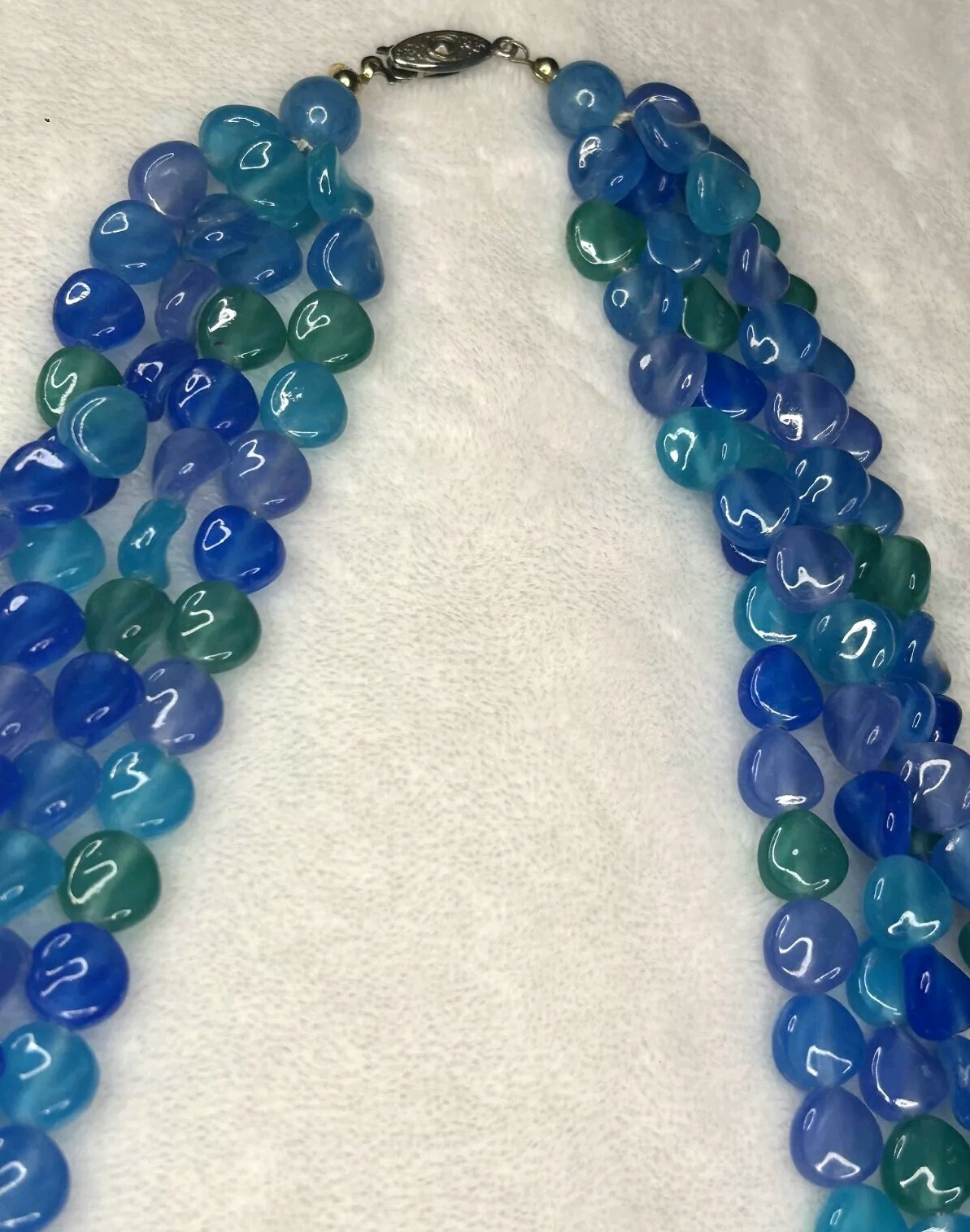 MCM Necklace And Earrings Blue And Green Clustered Lucite Clip Ons Vintage