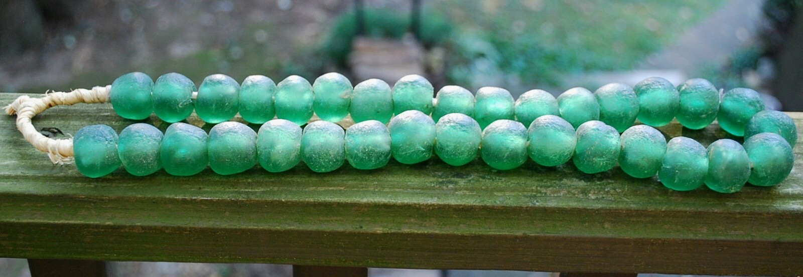 HUGE Recycled SEA GLASS STATEMENT NECKLACE Matte Green 23mm AFRICAN TRADE BEADS
