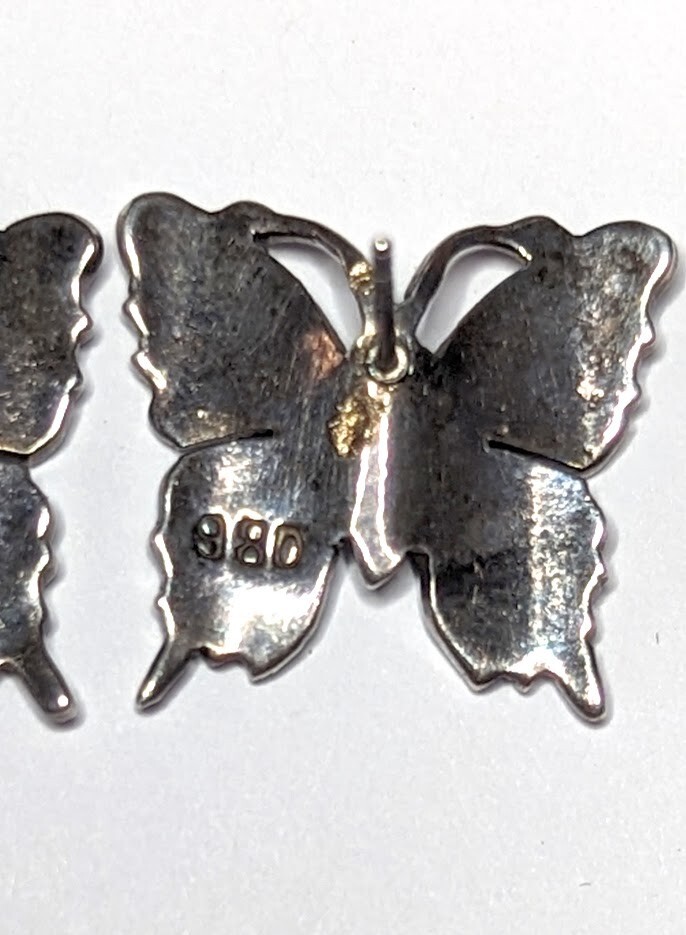 Vintage Fine 980 Silver Espinosa Butterfly Earrings Enamel Mexico Unsigned