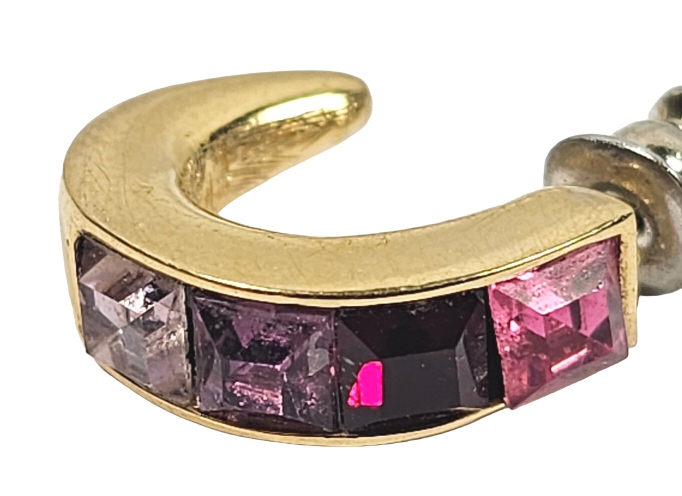 Vintage Signed Givenchy Pink Red & Purple Rhinestone Hoop Earrings
