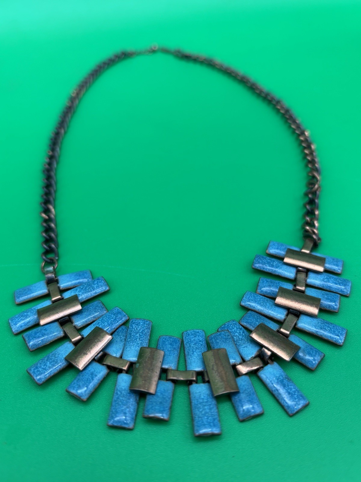 Vintage Estate MCM High End Enameled Copper 23.5” Modernist Statement Necklace