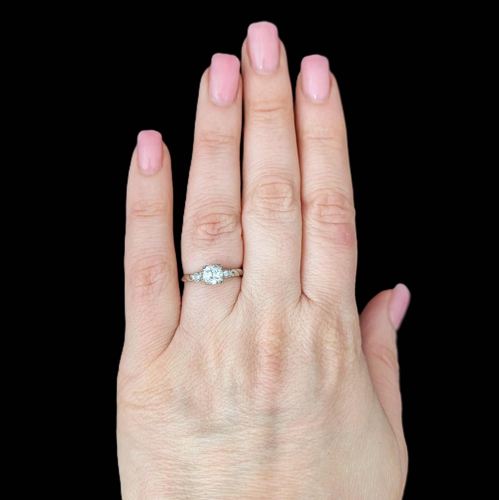 Vintage Old European Cut Diamond 14k White Gold Engagement Ring Estate Retro