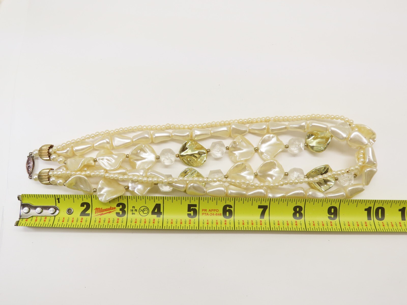 Vintage Beaded Necklace Lot Faux Pearl Ivory Gold Beaded Accents D2364