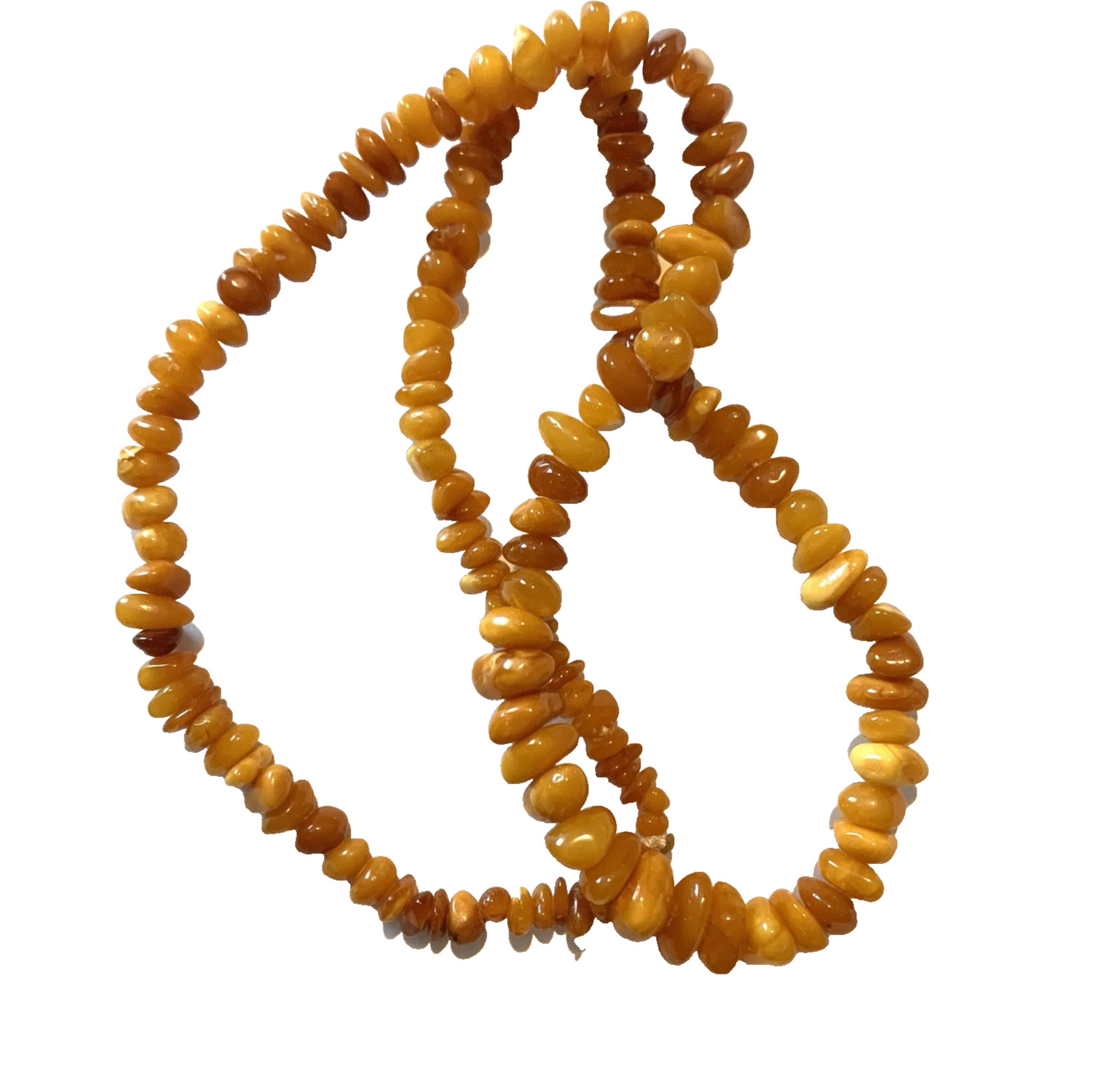 Vtg Baltic Amber Egg Yolk Chip Bead Necklace 31 Grams 24″ Long Pull-Over Style