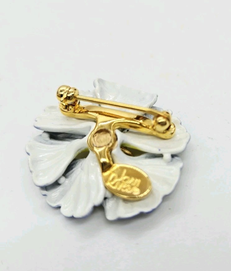 Joan Rivers Brooch White Blue Yellow Pansy Rhinestone Flower Pin Vintage
