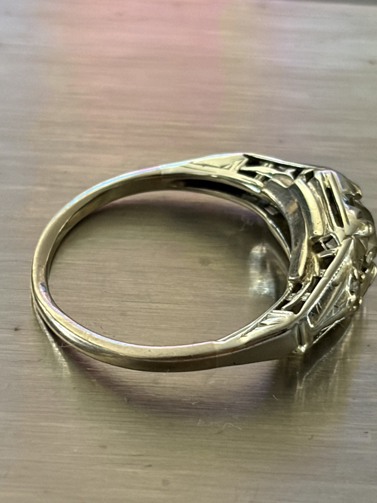 Vintage 10k White Gold OLD EUROPEAN CUT DIAMOND Art Deco Ring Size 4.5