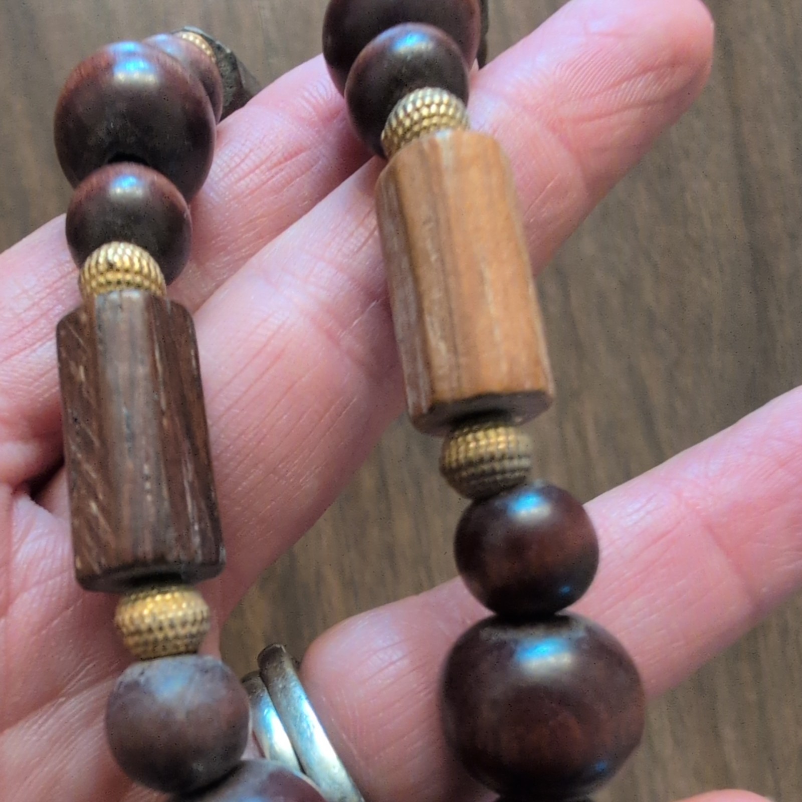 Vintage Art Deco necklace with brown and gold wooden beads boho cottage core MCM