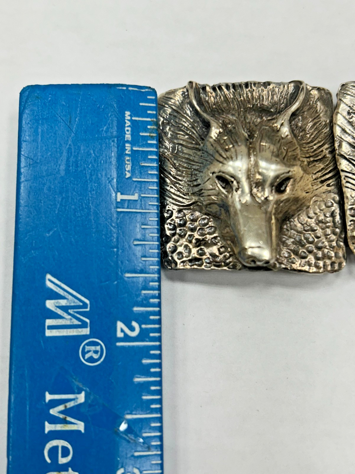 Vintage Silver Fox Wolf Head Articulated Link Bracelet 7.5 Inches