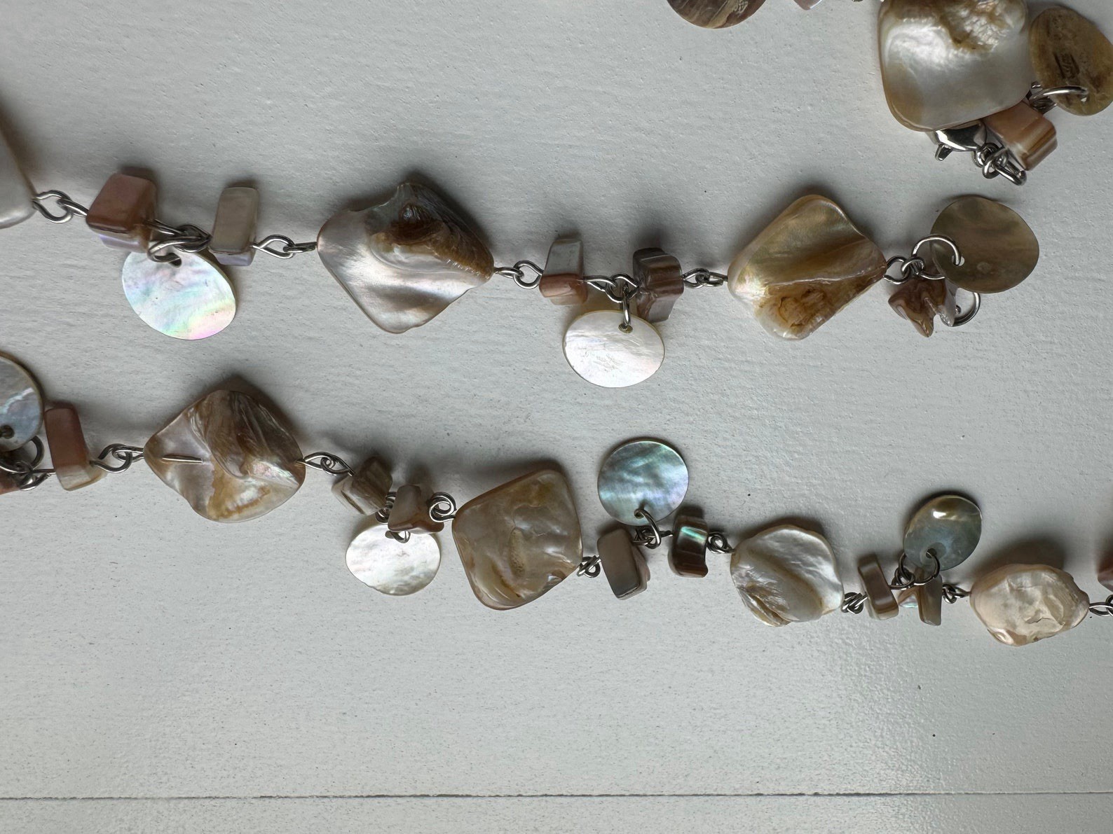 Vintage Abalone Layering Necklace Circa 1970 46” Long Lobster Claw Clasp