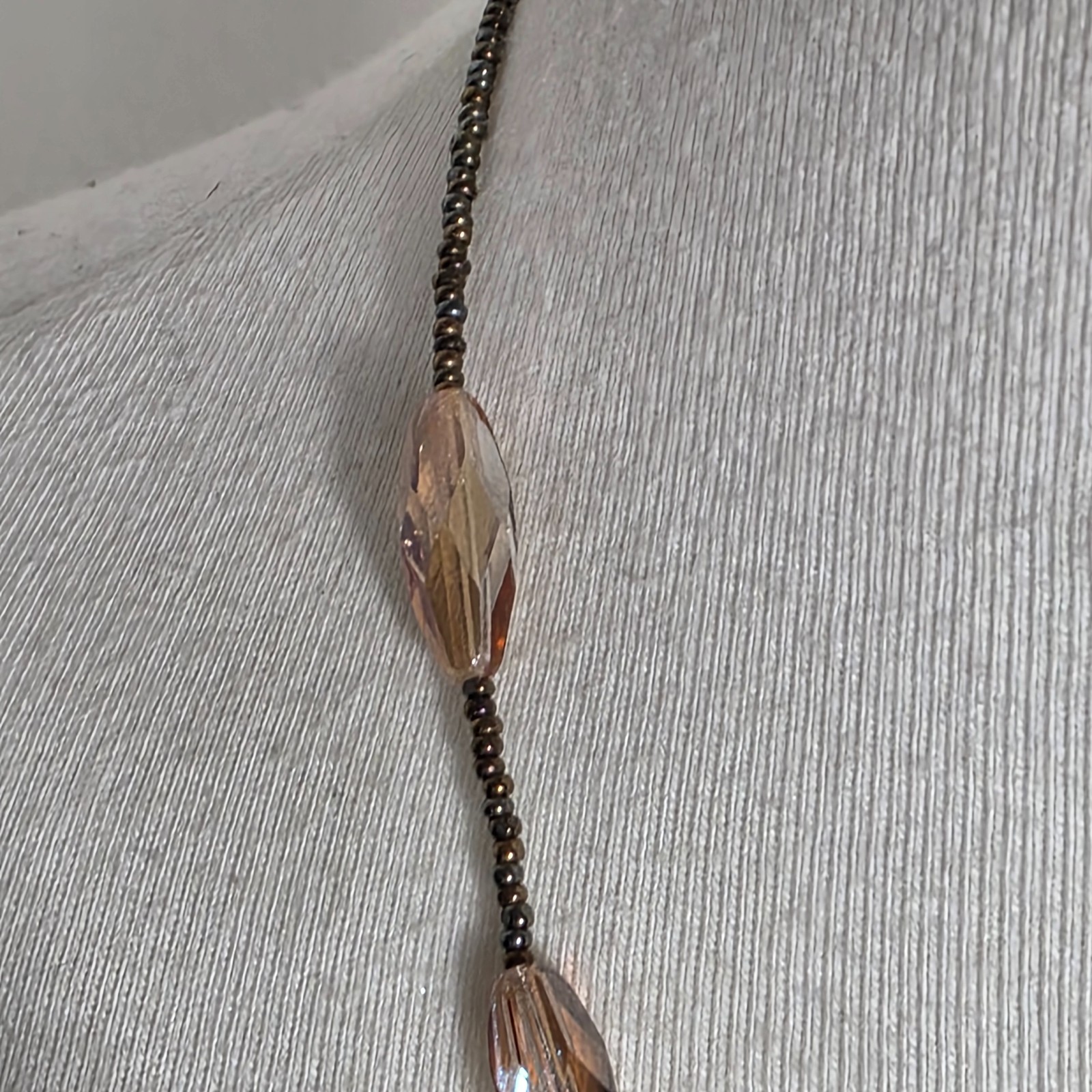 Beaded Lariat Necklace Large Irregularly Shaped Stone Earth-Tone Mix of Beads