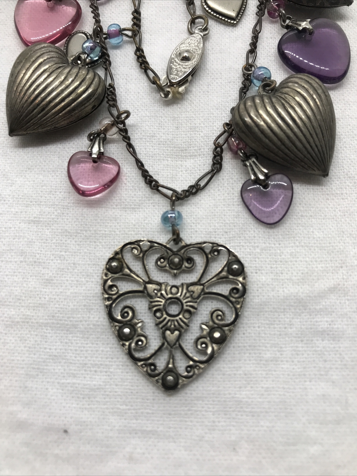 Vintage Glass Works Studio Glass & Silver Charms in Multi Colors Necklace 23