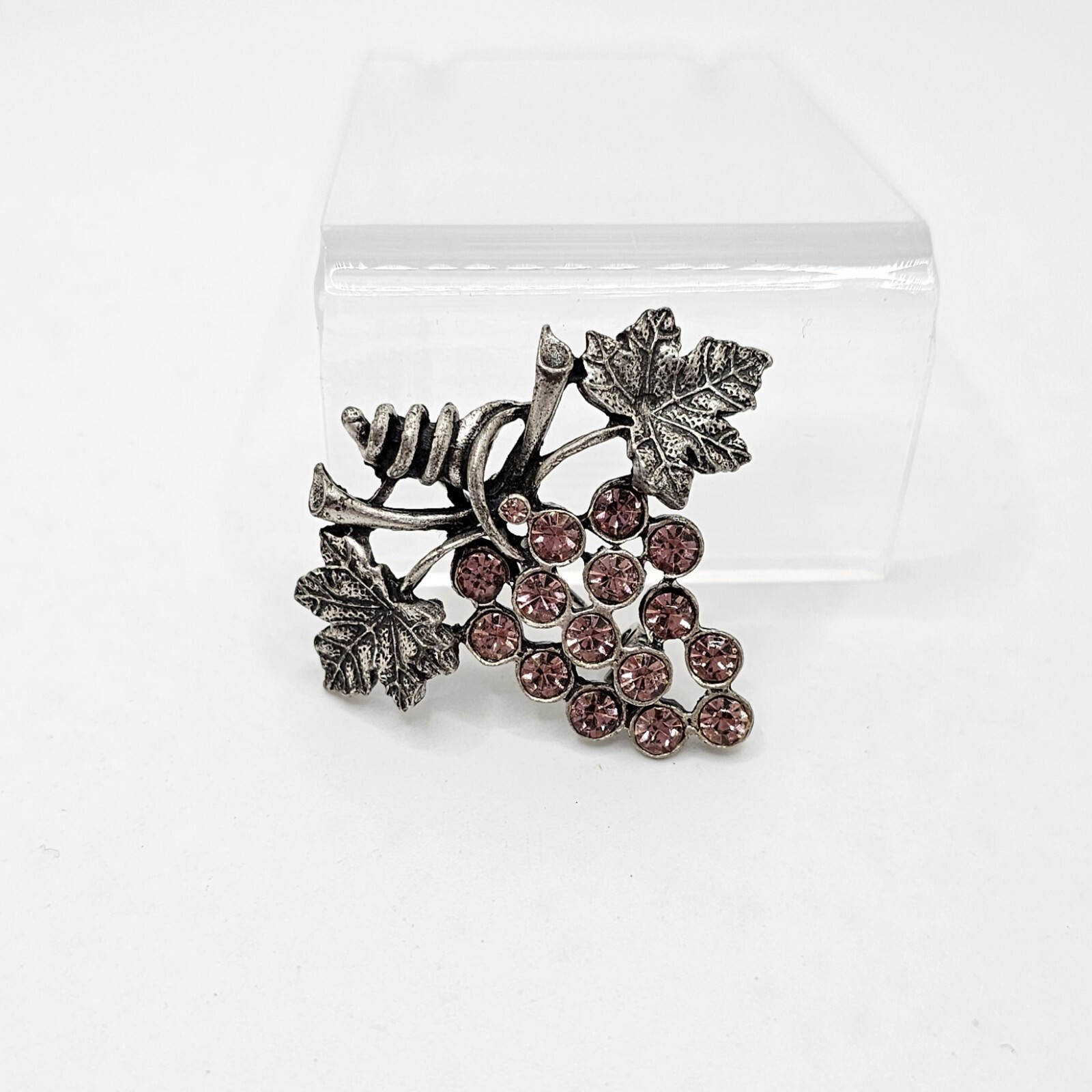Vintage Grape Cluster Brooch Pin Purple Pink Rhinestones LIA Lianna Signed