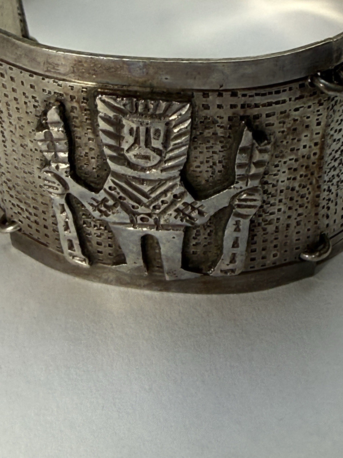 Vintage Silver Peru Panel Bracelet Ethnic Wide Heavy 900 64gram