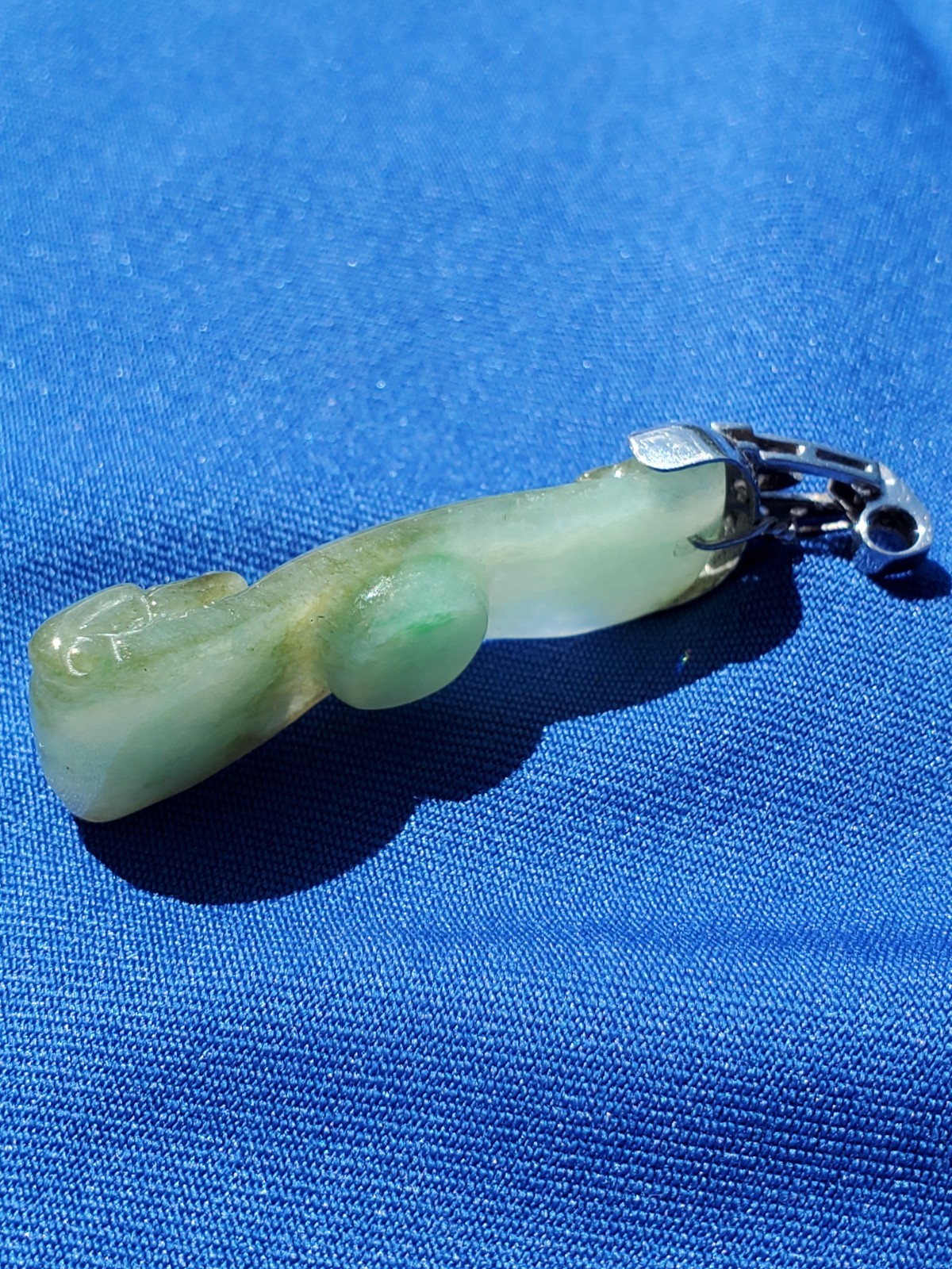 ORIGINAL Antique Green JADE DIAMOND Art Deco Pendant SOLID PLATINUM Medallion