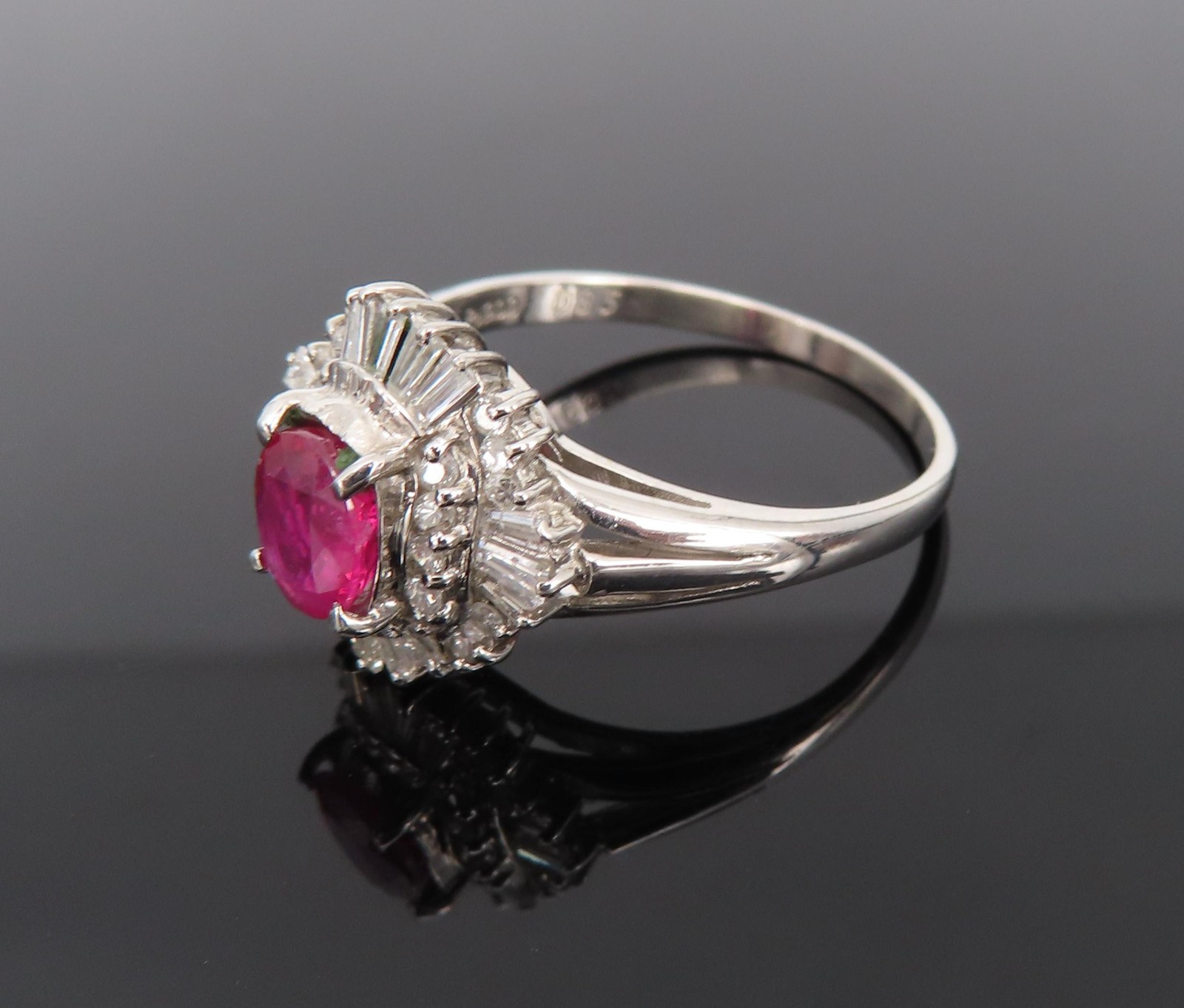 Fine 0.77ct Intense Red Ruby & 0.35ct Diamond Platinum Cocktail Ring Size 6.75