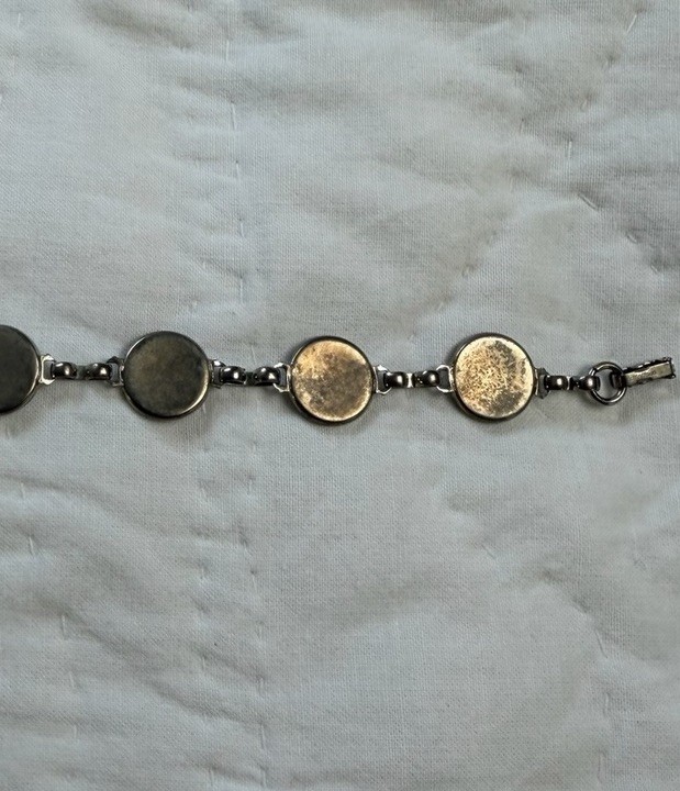 Vintage Hoffman Abalone Shell Link Bracelet Iridescent Paua Silver Tone 7.78”