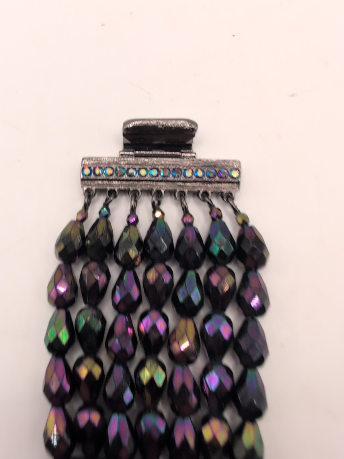 Vintage St.John 7 Strand Czech Fire Polished Faceted Bracelet Rhinestone Detail