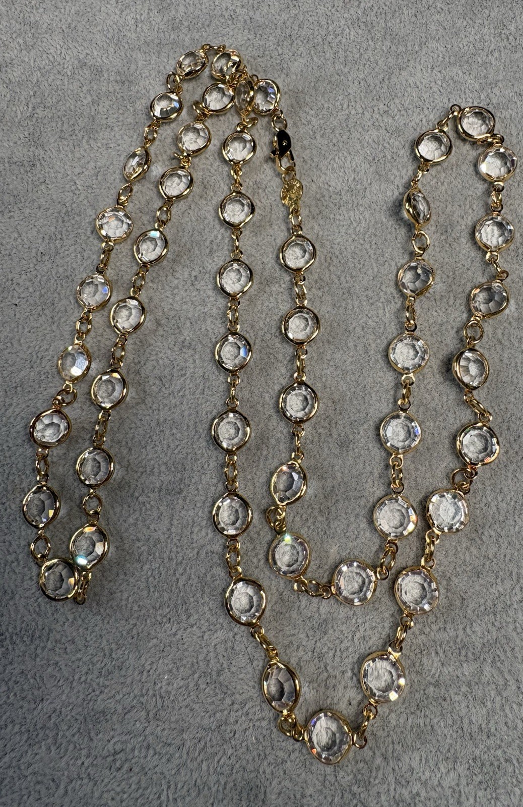 VTG Austrian Crystal USA 1980 Large Bezel Set Clear GT Necklace 34”