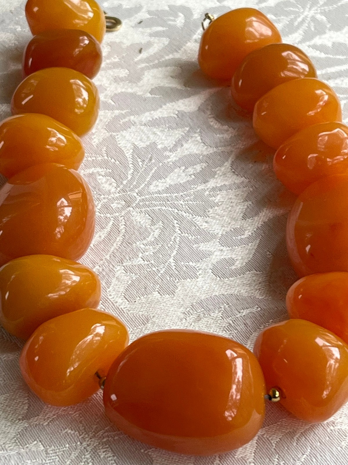 Kenneth Lane Amber Orange Resin Nugget Beaded Chunky Gold Plated Collar Necklace
