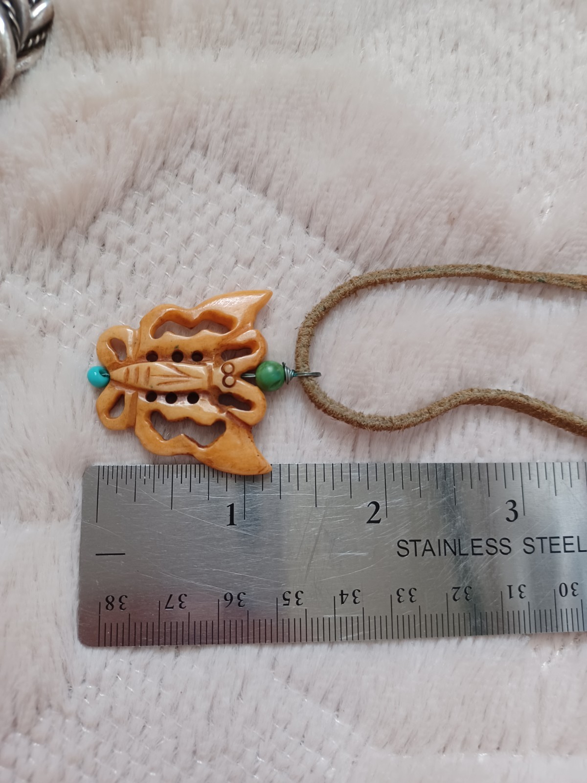 Vintage 90’s Y2K Early 2000’s Carved Butterfly Suede Cord Necklace Hippie Boho