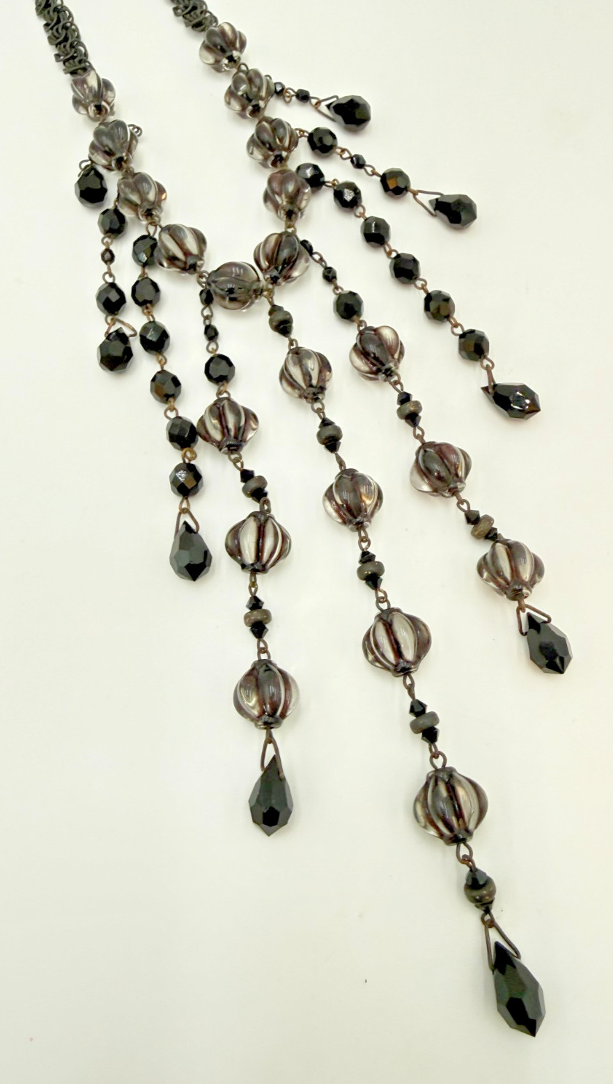LAURA VOGEL NEW YORK Necklace Black & Clear Fringe Choker