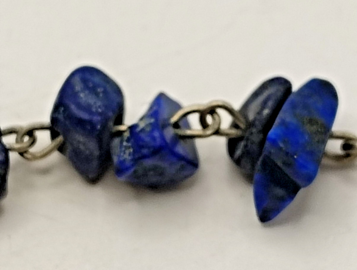 Vintage Iolite Lapis Lazuli Gemstone Beads Artisan Chain Bracelet Hook Clasp 8″