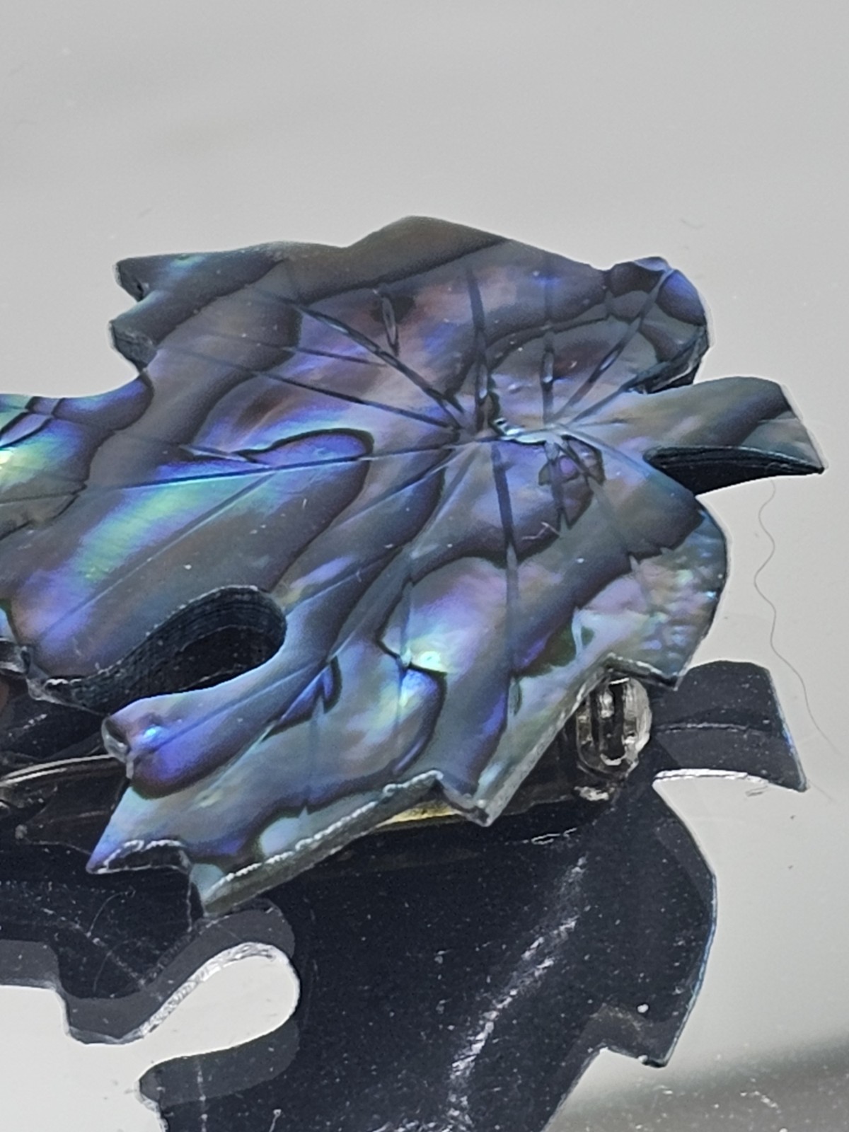 Vintage Abalone Shell Maple Leaf Brooch Iridescent Carved Shell Nature Pin