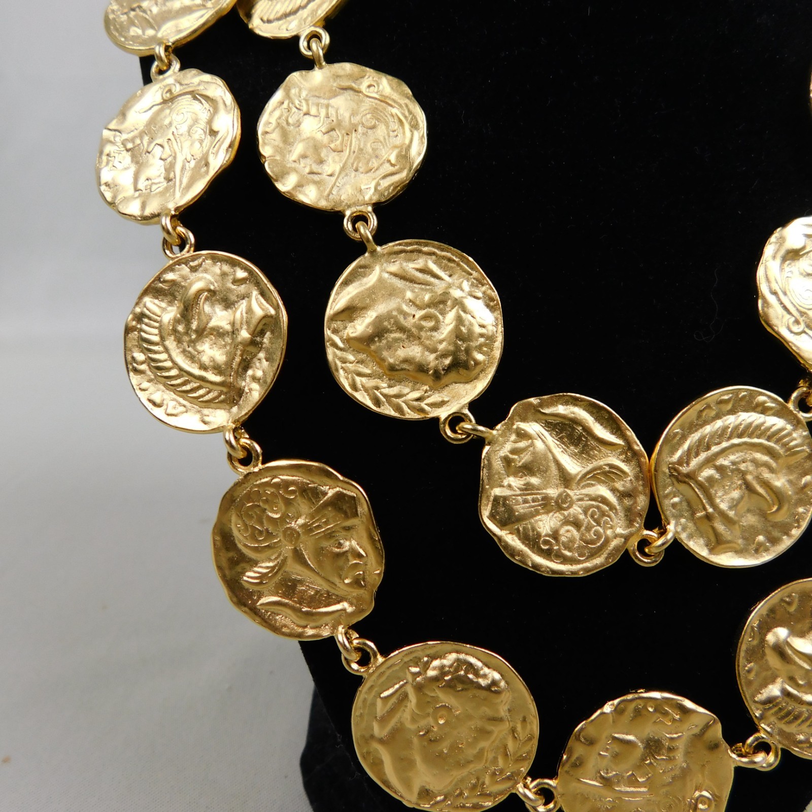 Vintage 1980s Gold Tone Double Strand Roman Coin Necklace #77