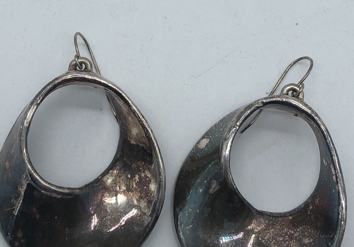 Sterling Silver VTG Modernist Electro Form Swirl Hoop Dangle 2”Earrings Israel