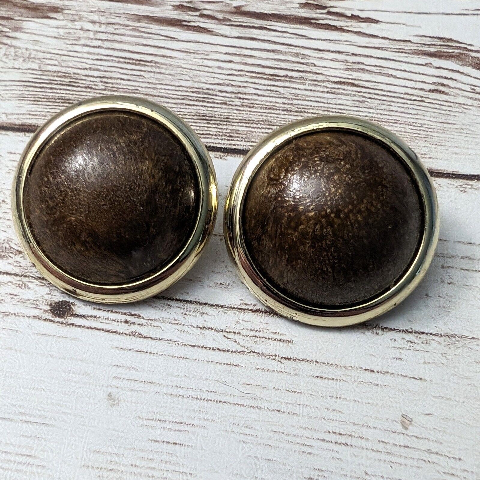 Vintage Clip On Earrings – Domed Patterned Brown with Gold Tone Halo