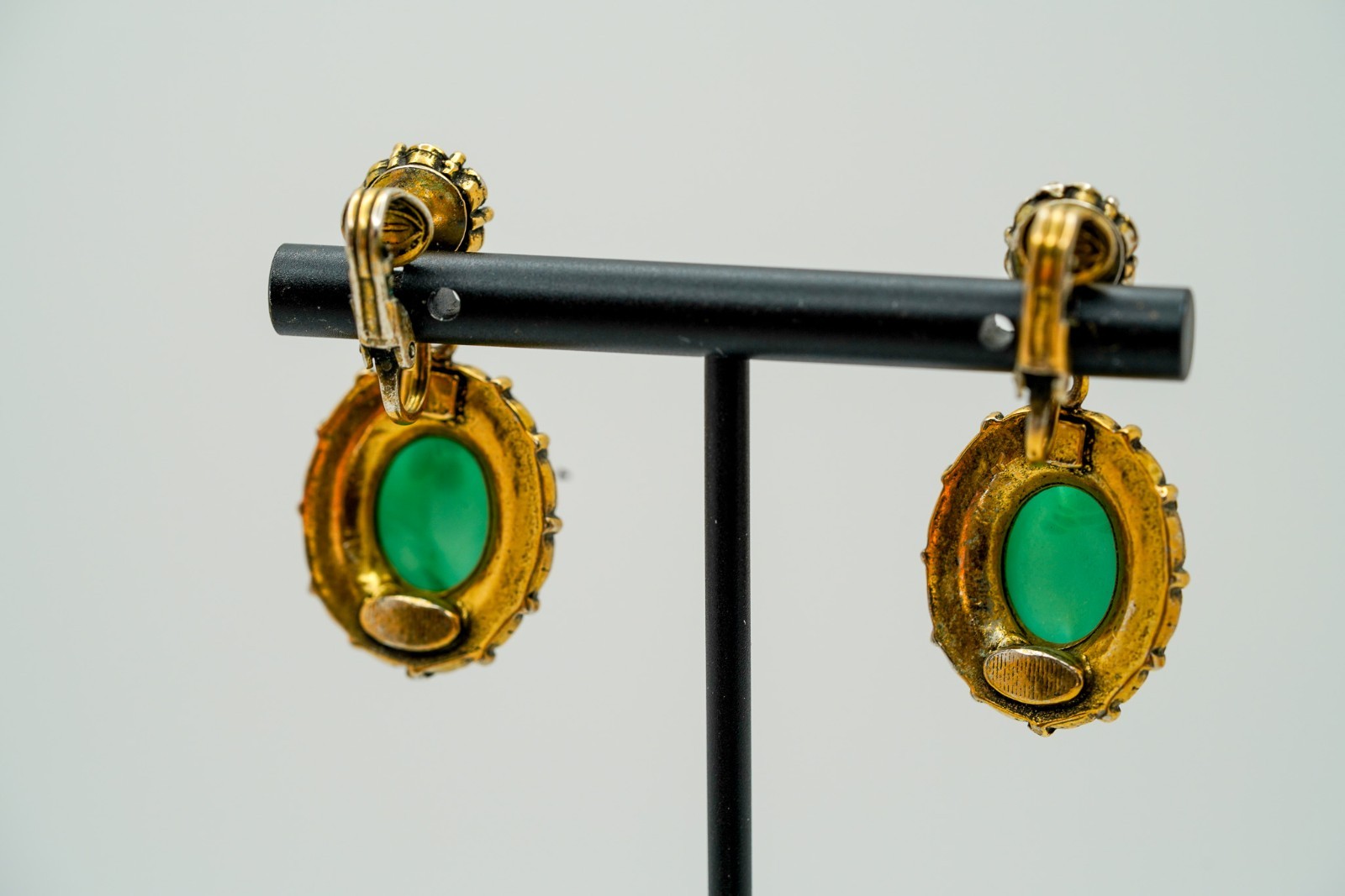 Vintage Green Faux Pearl Dangle Earrings 3.5cm EB1