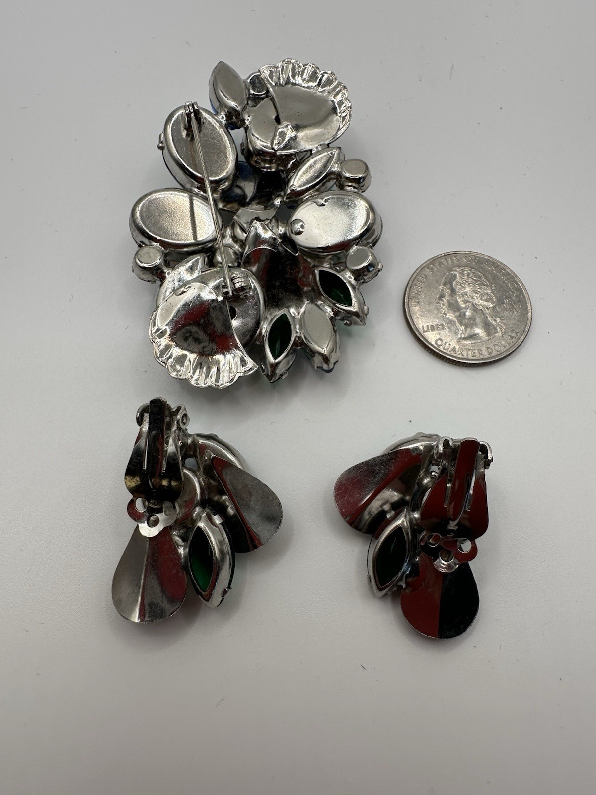 DeLizza And Elster (Juliana) Silver Tone Brooch And Clip On Earrings