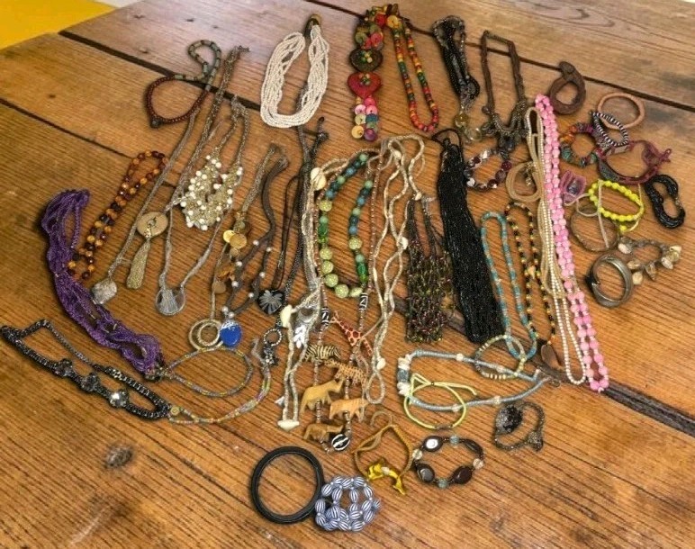 55 Pc Mixed Costume Jewelry Lot Necklaces Bracelets Signed Trifari AE Gwen Boho