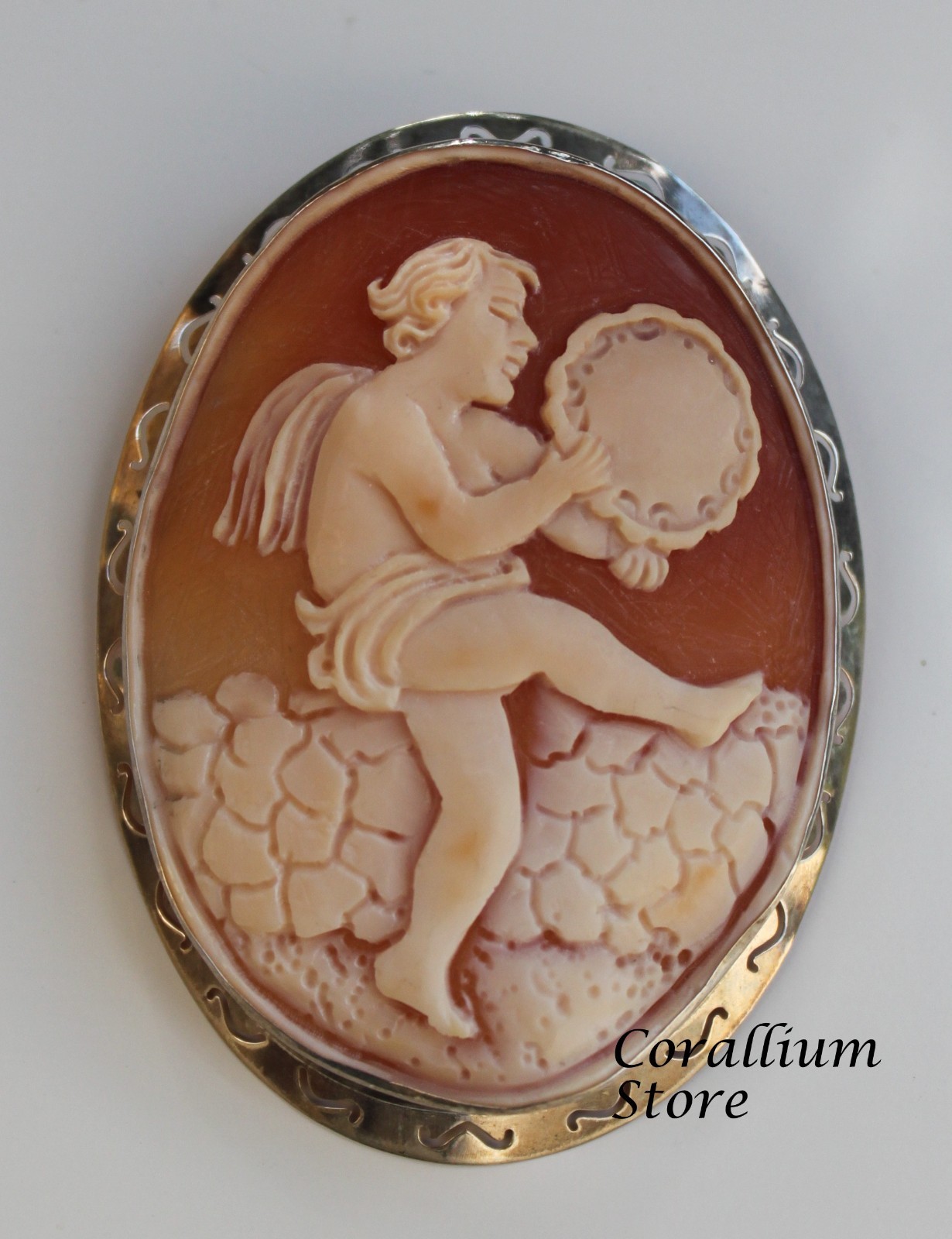 CAMEO handmade 67 x 50 mm Art deco, BROOCH and PENDANT, sterling silver MARKED