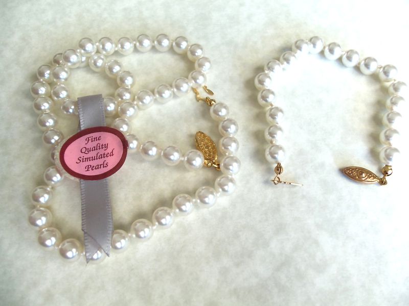 VINTAGE PEARL BEAD NECKLACE&BRACELET SET tag read LINENWOLD JEWELERS