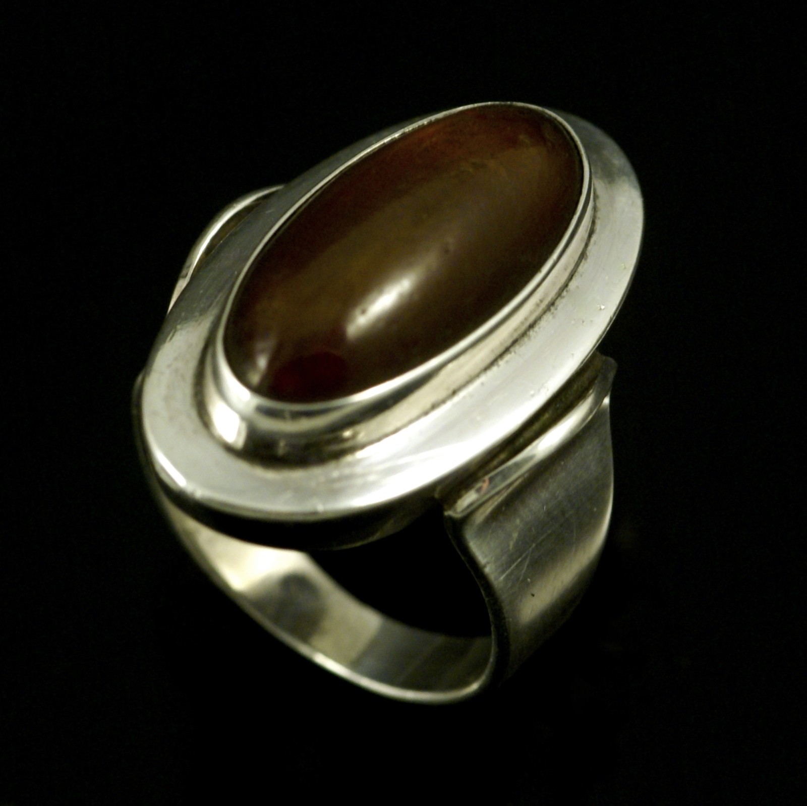 N.E. From – Denmark. Sterling Silver Ring with Amber. 1960s