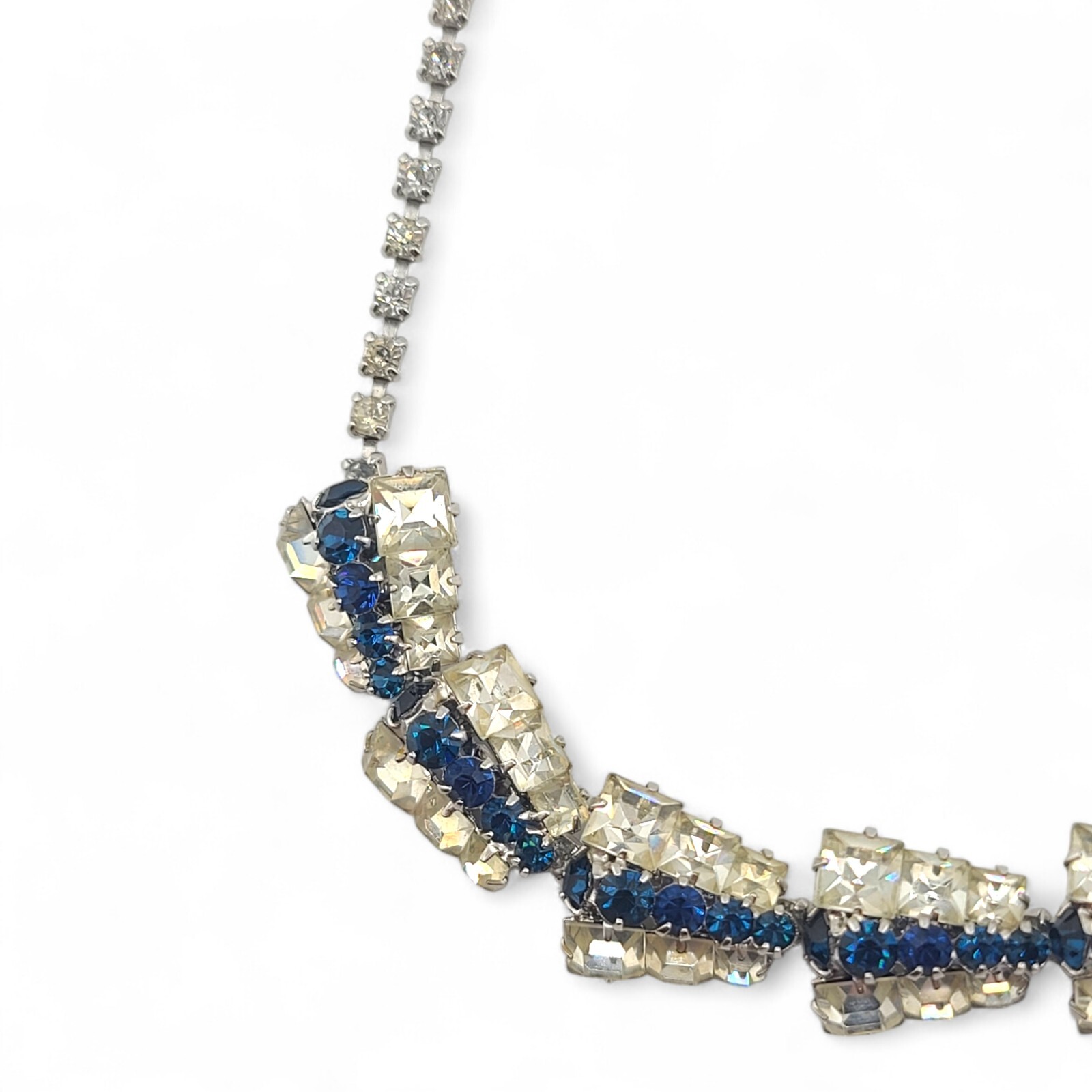 Vintage Sapphire Blue Rhinestone Necklace Earrings Set By Danielle In Org Box Cu
